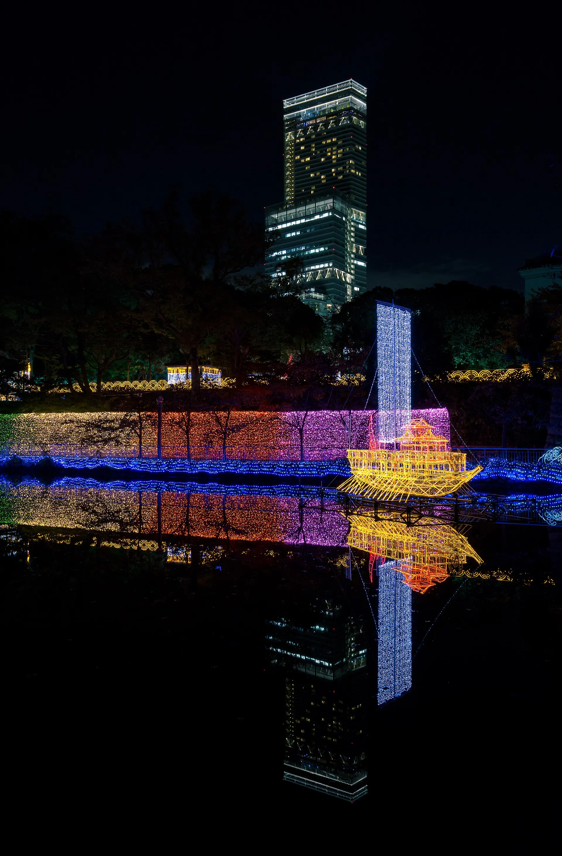 夜の天王寺公園とあべのハルカス