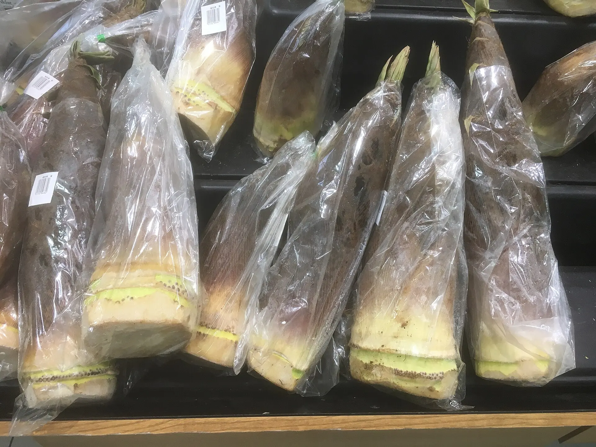 Fresh bamboo shoots (takenoko) for sale in spring